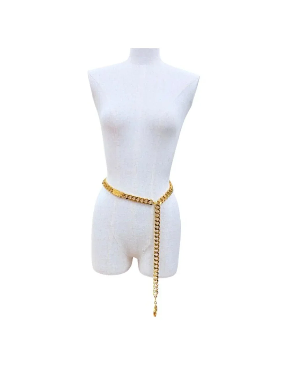 Chanel Vintage Metal Logo Plate CC Coin Chain Belt Gold